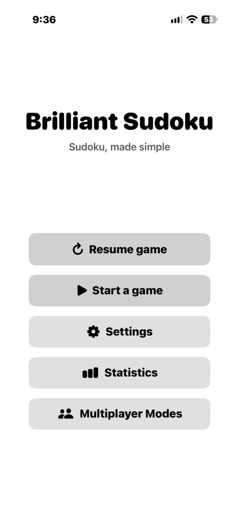 Brilliant Sudoku Main Menu & Clean Interface