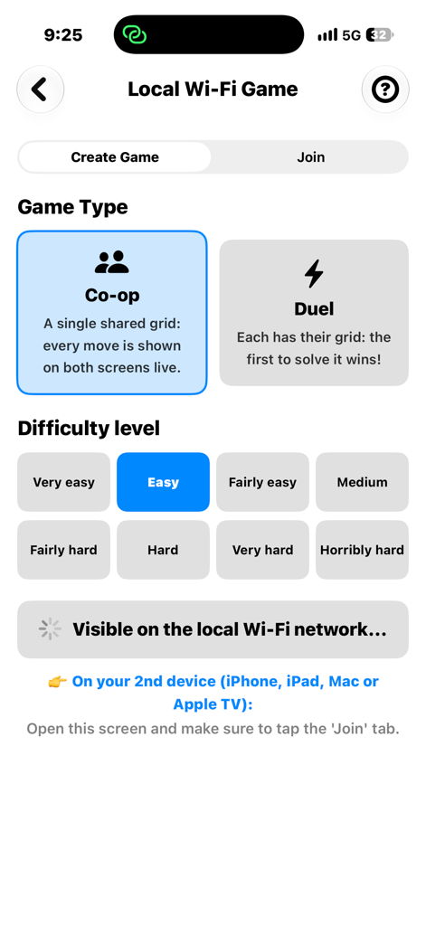 Brilliant Sudoku Local Wi-Fi Game Co-op and Duel